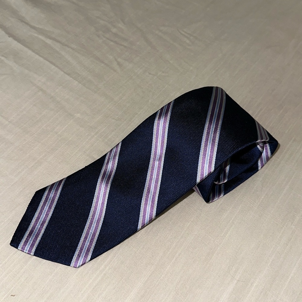 Brooks Brothers Silk Neck Tie Diagonal Stripes Navy Purple Silver